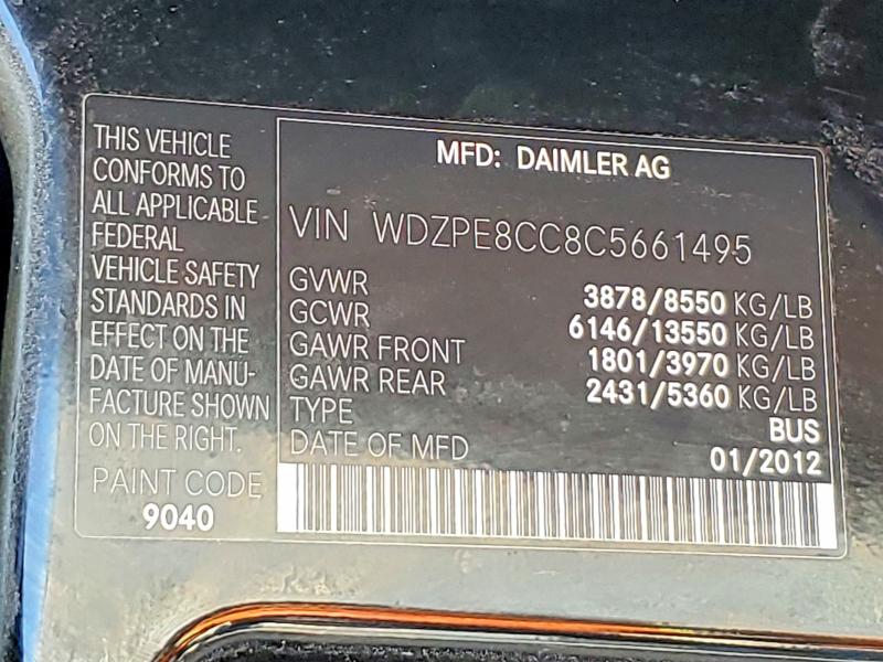 61249436 :رقم المزاد ، WDZPE8CC8C5661495 vin ، 2012 Mercedes-benz Sprinter مزاد بيع