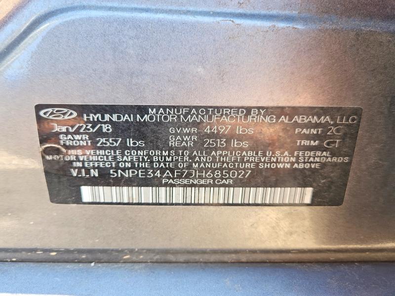 60981306 :رقم المزاد ، 5NPE34AF7JH685027 vin ، 2018 Hyundai Sonata مزاد بيع
