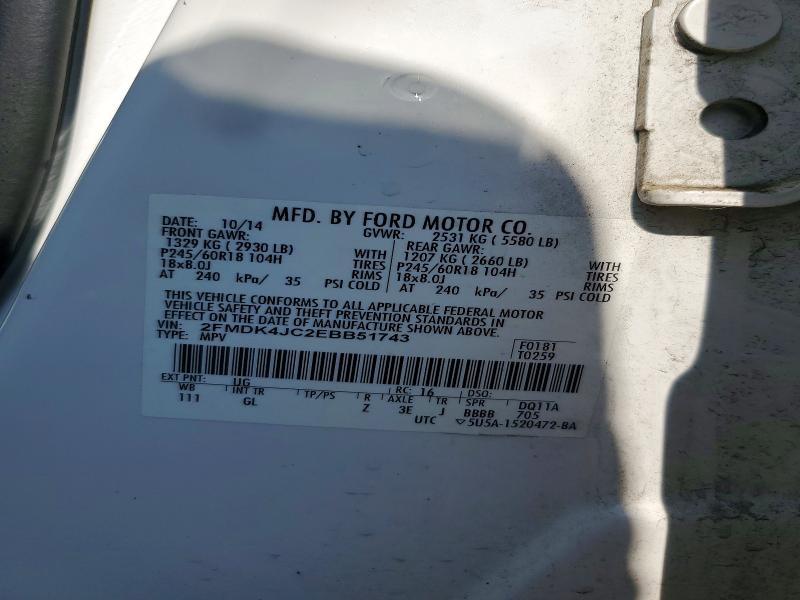 2014 Ford Edge მანქანა იყიდება აუქციონზე, vin: 2FMDK4JC2EBB51743, აუქციონის ნომერი: 60957826