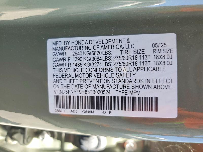 Продаж на аукціоні авто 2026 Honda Passport, vin: 5FNYF9H83TB020524, номер лоту: 62290006