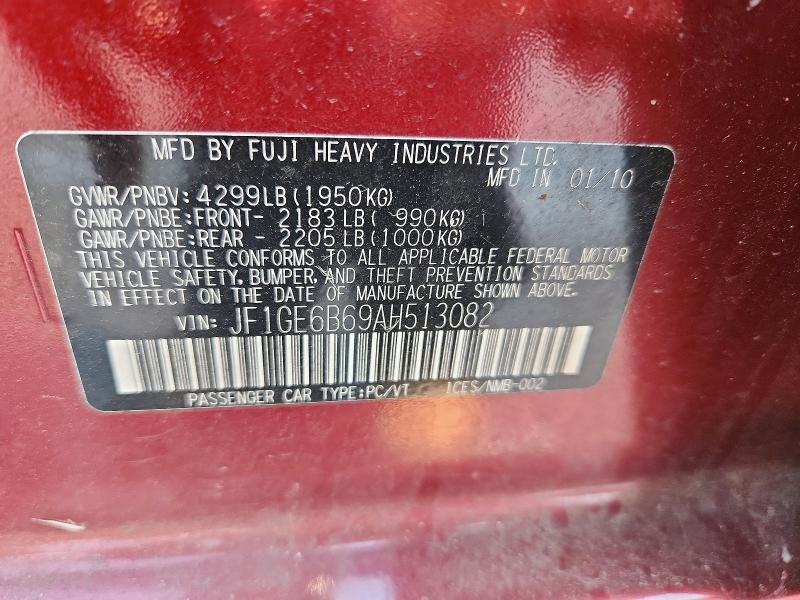 2010 Subaru Impreza მანქანა იყიდება აუქციონზე, vin: JF1GE6B69AH513082, აუქციონის ნომერი: 59064196