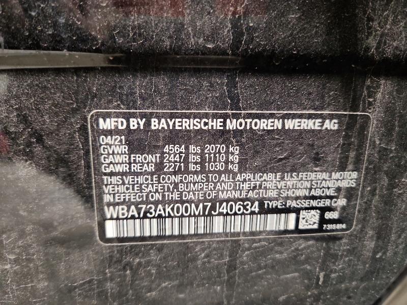 61809696 :رقم المزاد ، WBA73AK00M7J40634 vin ، 2021 Bmw 228xi مزاد بيع