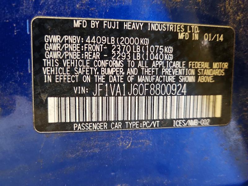 Продаж на аукціоні авто 2015 Subaru Wrx, vin: JF1VA1J60F8800924, номер лоту: 62168056