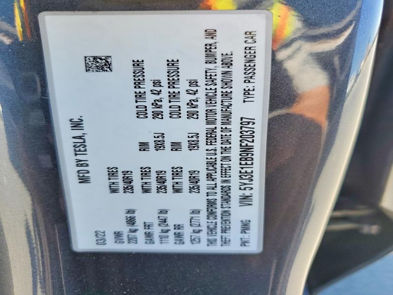 Aukcja sprzedaży 2022 Tesla Model 3, vin: 5YJ3E1EB9NF203797, numer aukcji: 60086626