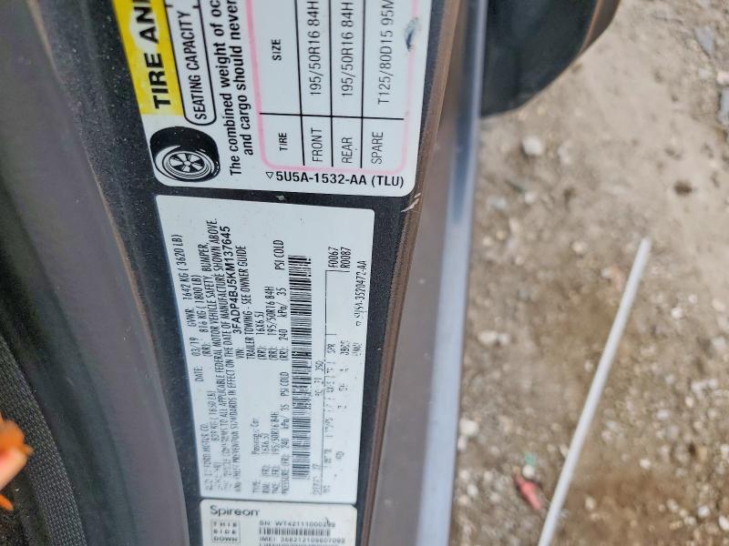 2019 Ford Fiesta მანქანა იყიდება აუქციონზე, vin: 3FADP4BJ5KM137645, აუქციონის ნომერი: 61109816