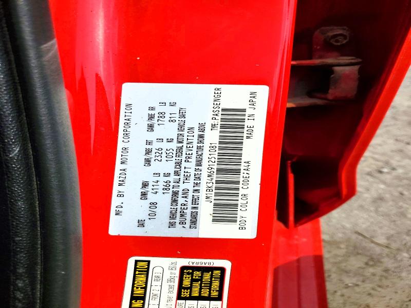 Продажа на аукционе авто 2009 Mazda Speed, vin: JM1BK34M691251081, номер лота: 61691726
