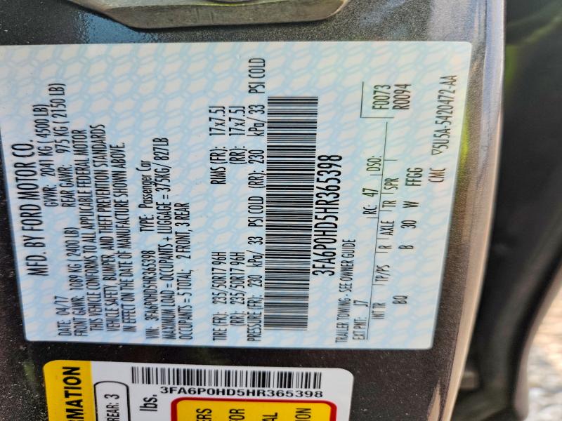 Aukcja sprzedaży 2017 Ford Fusion, vin: 3FA6P0HD5HR365398, numer aukcji: 62460376