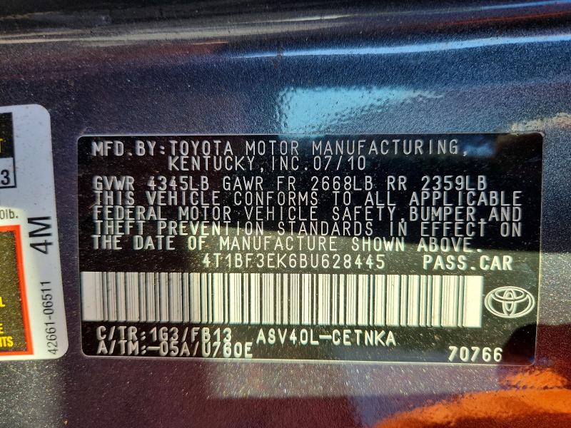 Продажа на аукционе авто 2011 Toyota Camry, vin: 4T1BF3EK6BU628445, номер лота: 61394006