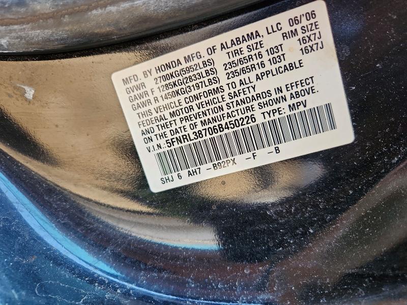 Продажа на аукционе авто 2006 Honda Odyssey, vin: 5FNRL38706B450226, номер лота: 60589426