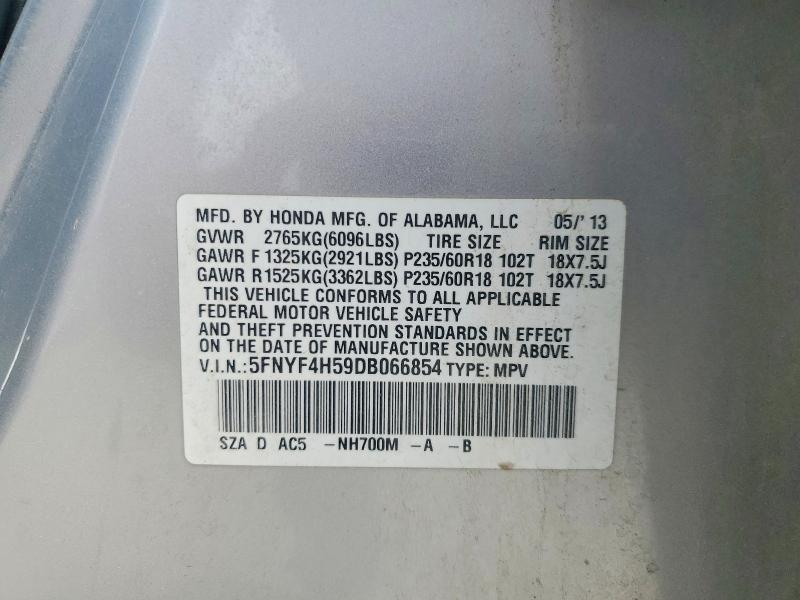 61756476 :رقم المزاد ، 5FNYF4H59DB066854 vin ، 2013 Honda Pilot مزاد بيع