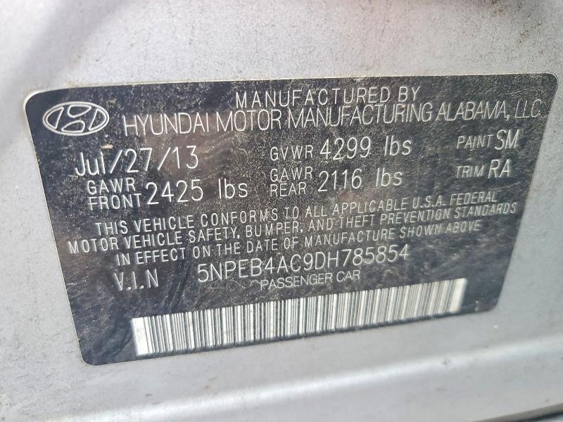 59981926 :رقم المزاد ، 5NPEB4AC9DH785854 vin ، 2013 Hyundai Sonata مزاد بيع
