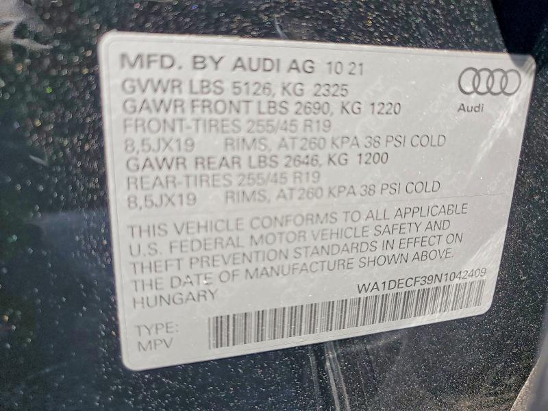 Продаж на аукціоні авто 2022 Audi Q3, vin: WA1DECF39N1042409, номер лоту: 63537746