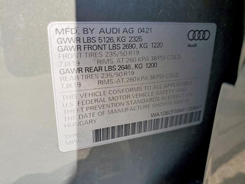 Aukcja sprzedaży 2021 Audi Q3, vin: WA1DECF39M1120041, numer aukcji: 60937676