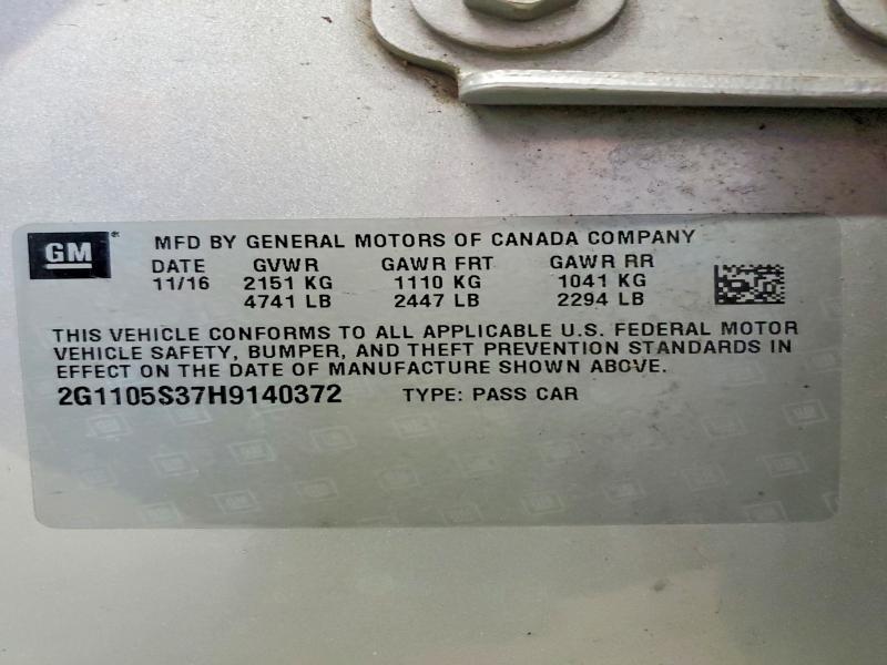 2017 Chevrolet Impala მანქანა იყიდება აუქციონზე, vin: 2G1105S37H9140372, აუქციონის ნომერი: 63017426