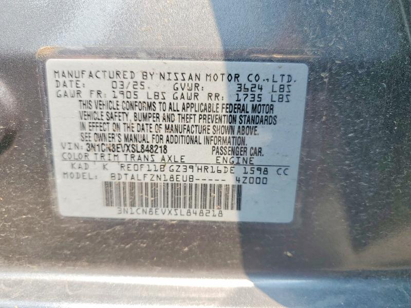 2025 Nissan Versa მანქანა იყიდება აუქციონზე, vin: 3N1CN8EVXSL848218, აუქციონის ნომერი: 60859556