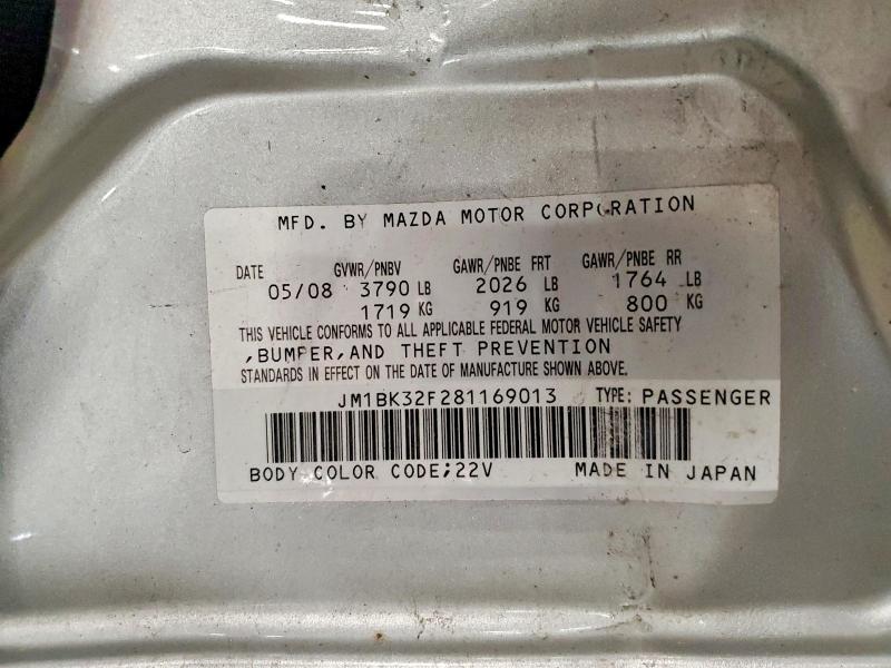 Aukcja sprzedaży 2008 Mazda 3, vin: JM1BK32F281169013, numer aukcji: 61017886
