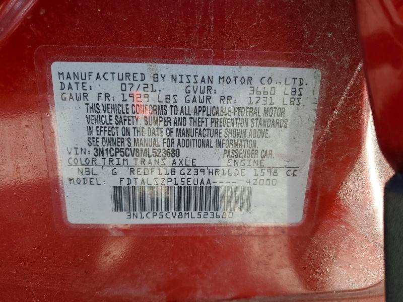 Aukcja sprzedaży 2021 Nissan Kicks, vin: 3N1CP5CV8ML523680, numer aukcji: 59187136