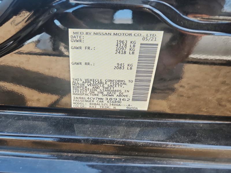 2021 Nissan Altima მანქანა იყიდება აუქციონზე, vin: 1N4BL4CV7MN389362, აუქციონის ნომერი: 62656976