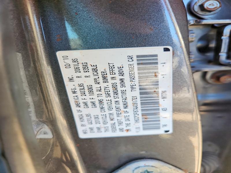 Продаж на аукціоні авто 2010 Honda Accord, vin: 1HGCP2F87AA091721, номер лоту: 58953546