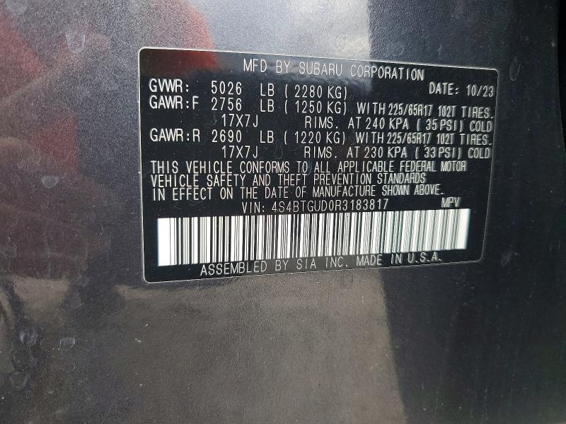 Продажа на аукционе авто 2024 Subaru Outback, vin: 4S4BTGUD0R3183817, номер лота: 60644596