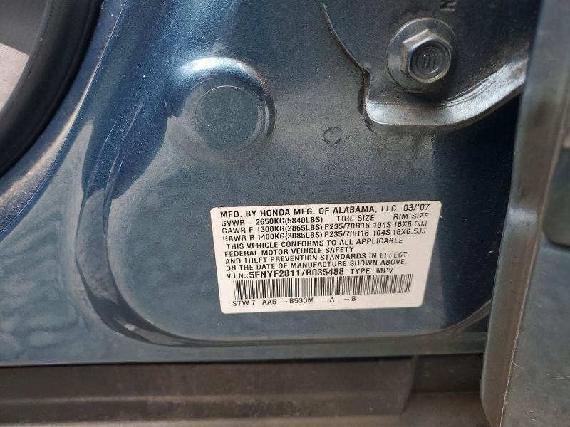 2007 Honda Pilot მანქანა იყიდება აუქციონზე, vin: 5FNYF28117B035488, აუქციონის ნომერი: 62103356