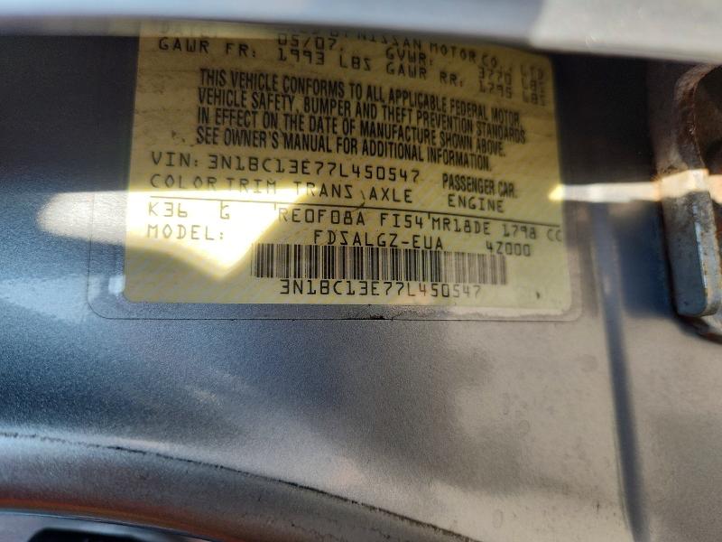 62592876 :رقم المزاد ، 3N1BC13E77L450547 vin ، 2007 Nissan Versa مزاد بيع