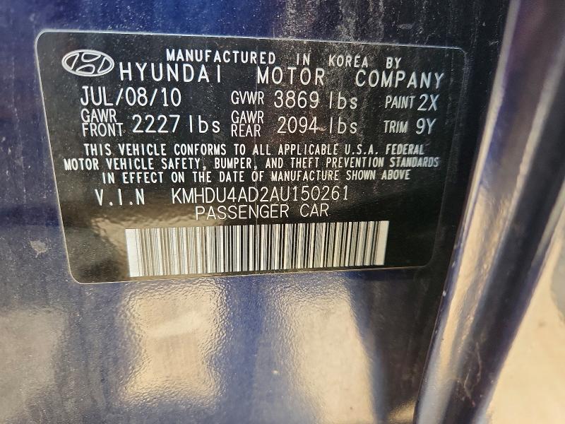 Aukcja sprzedaży 2010 Hyundai Elantra, vin: KMHDU4AD2AU150261, numer aukcji: 61857206