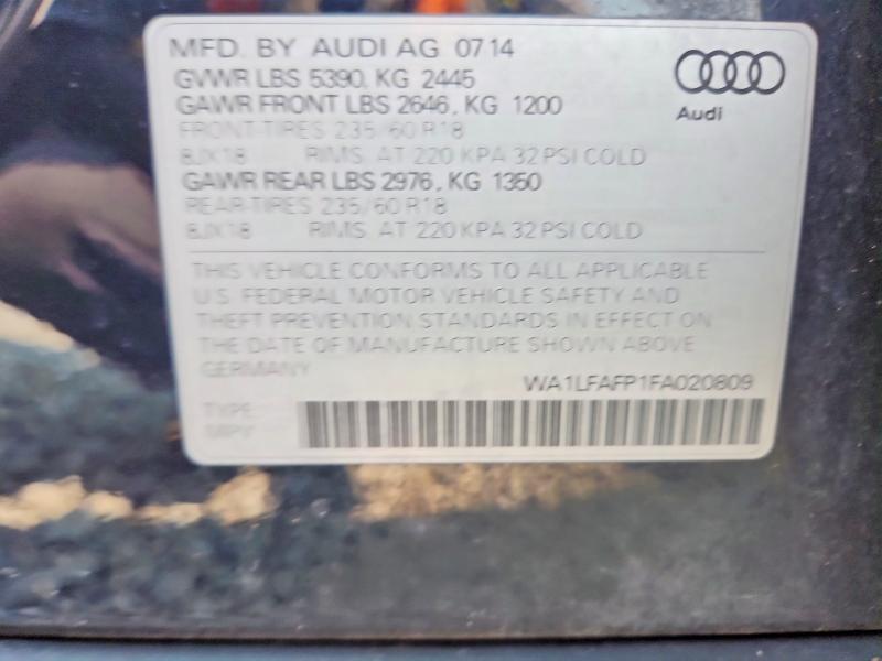Aukcja sprzedaży 2015 Audi Q5, vin: WA1LFAFP1FA020809, numer aukcji: 61048286