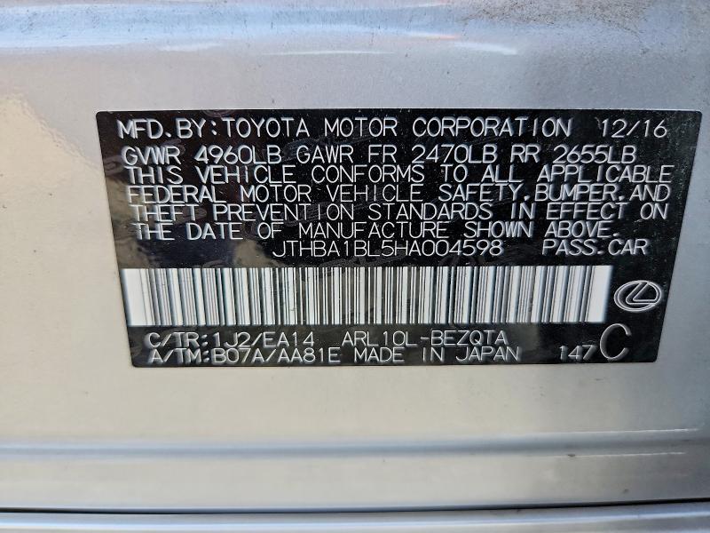 61679886 :رقم المزاد ، JTHBA1BL5HA004598 vin ، 2017 Lexus Gs 200t مزاد بيع