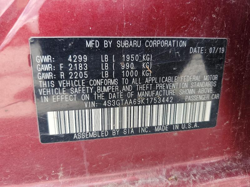 61184596 :رقم المزاد ، 4S3GTAA69K1753442 vin ، 2019 Subaru Impreza مزاد بيع