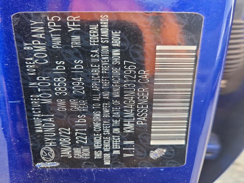 60025536 :رقم المزاد ، KMHLM4AG4NU312967 vin ، 2022 Hyundai Elantra مزاد بيع