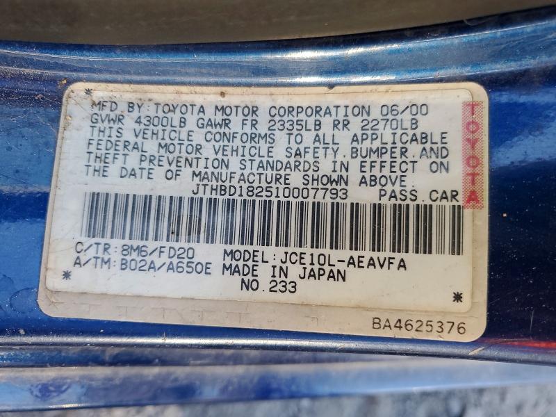 2001 Lexus Is მანქანა იყიდება აუქციონზე, vin: JTHBD182510007793, აუქციონის ნომერი: 61579396