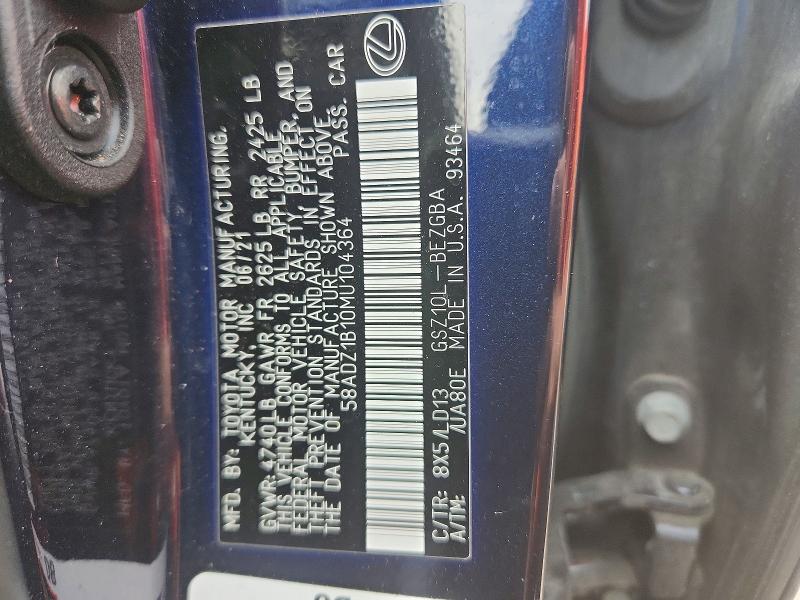 Продажа на аукционе авто 2021 Lexus Es 350, vin: 58ADZ1B10MU104364, номер лота: 63176236