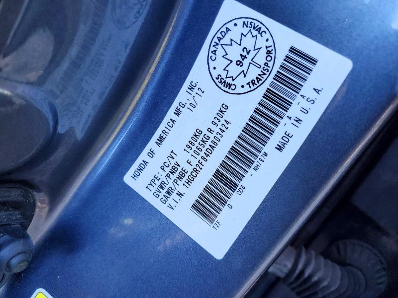 2013 Honda Accord მანქანა იყიდება აუქციონზე, vin: 1HGCR2F84DA803424, აუქციონის ნომერი: 63008396