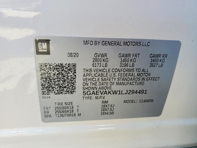 2020 Buick Enclave მანქანა იყიდება აუქციონზე, vin: 5GAEVAKW1LJ294491, აუქციონის ნომერი: 62198056