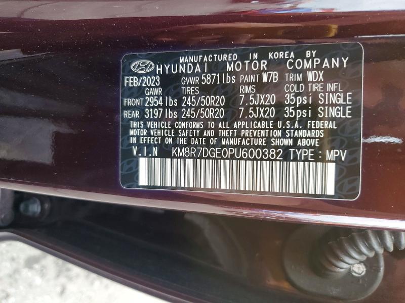 2023 Hyundai Palisade მანქანა იყიდება აუქციონზე, vin: KM8R7DGE0PU600382, აუქციონის ნომერი: 60744786