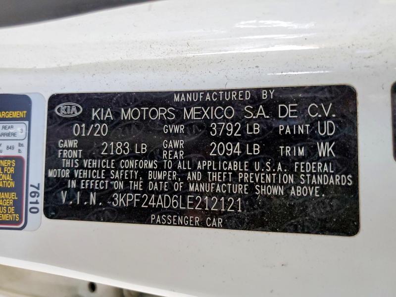 59391886 :رقم المزاد ، 3KPF24AD6LE212121 vin ، 2020 Kia Forte مزاد بيع