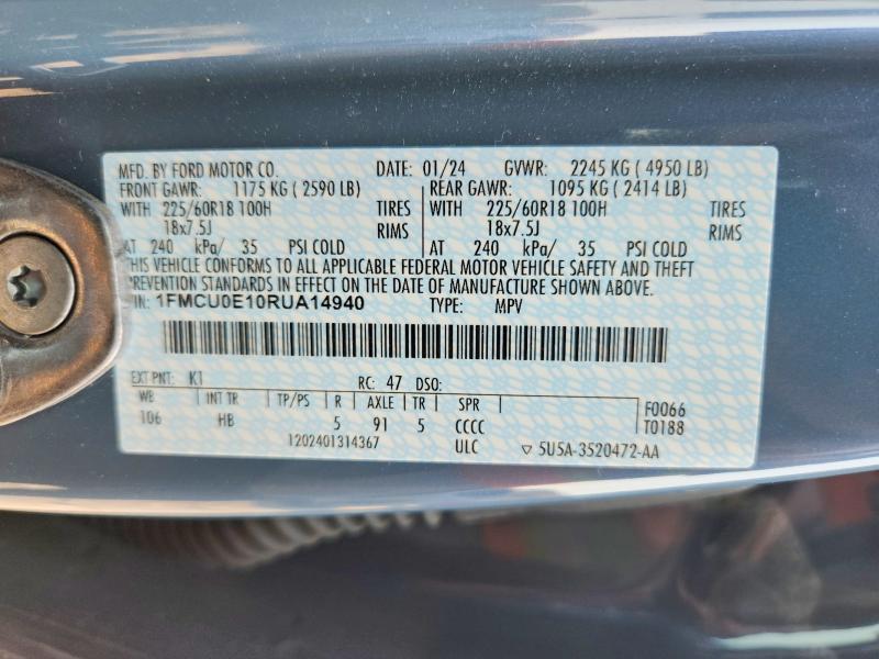 Продаж на аукціоні авто 2024 Ford Escape, vin: 1FMCU0E10RUA14940, номер лоту: 62625966