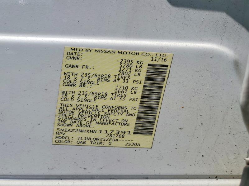 Продаж на аукціоні авто 2017 Nissan Murano, vin: 5N1AZ2MHXHN117391, номер лоту: 62464126
