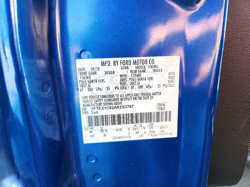 2010 Ford F150 მანქანა იყიდება აუქციონზე, vin: 1FTEX1C82AKE63787, აუქციონის ნომერი: 60167266