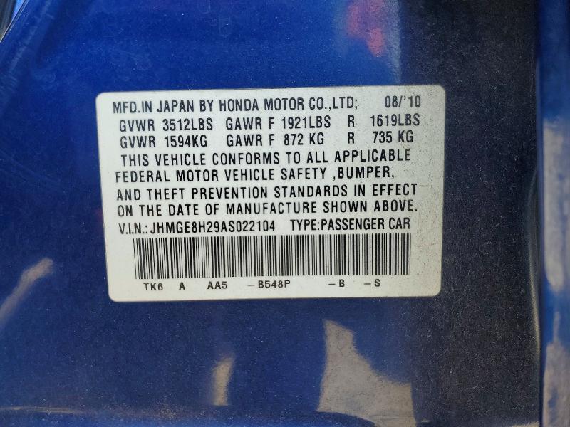 Продаж на аукціоні авто 2010 Honda Fit, vin: JHMGE8H29AS022104, номер лоту: 63186386