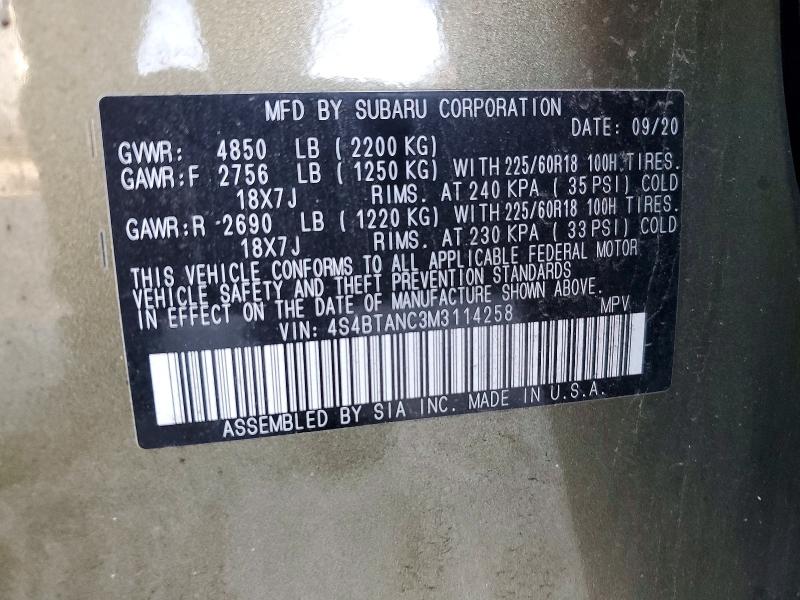 Продажа на аукционе авто 2021 Subaru Outback, vin: 4S4BTANC3M3114258, номер лота: 60604776