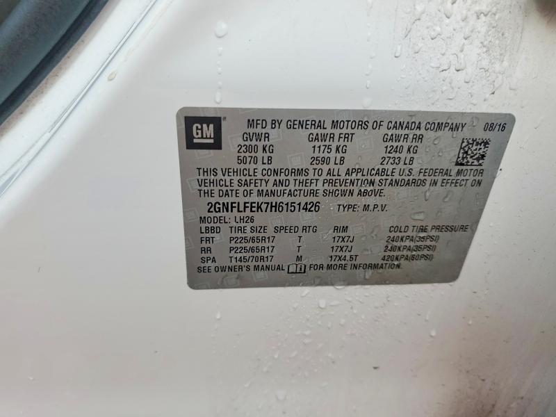 61086526 :رقم المزاد ، 2GNFLFEK7H6151426 vin ، 2017 Chevrolet Equinox مزاد بيع
