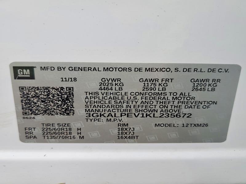 2019 Gmc Terrain მანქანა იყიდება აუქციონზე, vin: 3GKALPEV1KL235672, აუქციონის ნომერი: 62060346