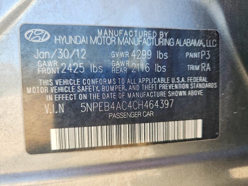 2012 Hyundai Sonata მანქანა იყიდება აუქციონზე, vin: 5NPEB4AC4CH464397, აუქციონის ნომერი: 60496976