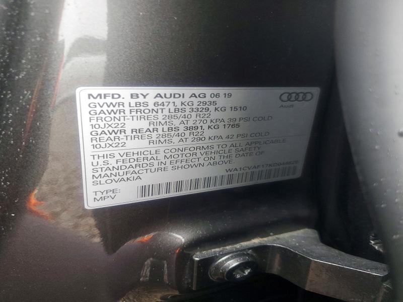 62408176 :رقم المزاد ، WA1CVAF17KD044829 vin ، 2019 Audi Q8 مزاد بيع