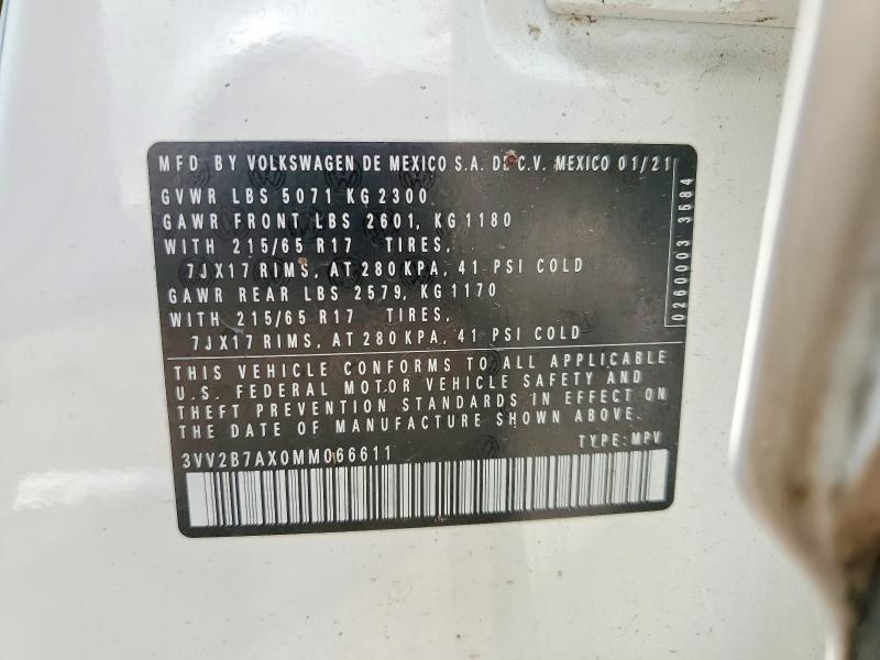 Продаж на аукціоні авто 2021 Volkswagen Tiguan, vin: 3VV2B7AX0MM066611, номер лоту: 62155056