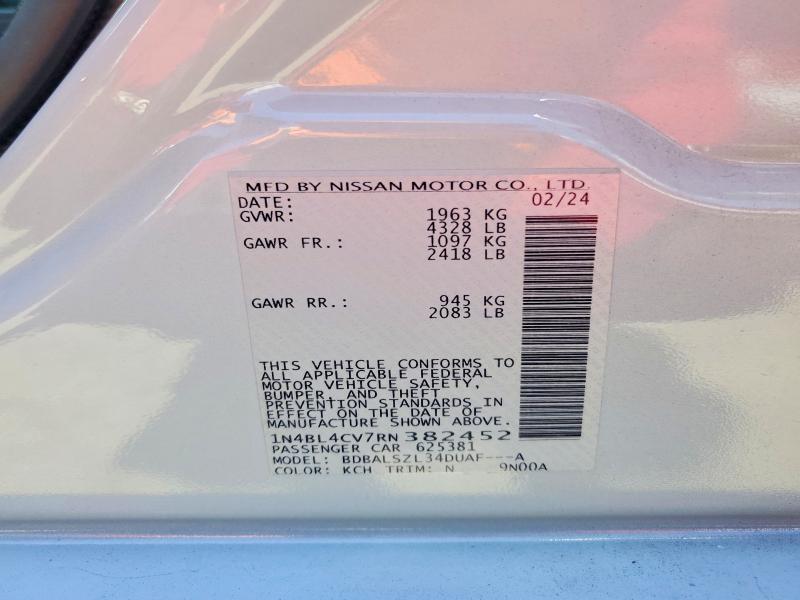 Aukcja sprzedaży 2024 Nissan Altima, vin: 1N4BL4CV7RN382452, numer aukcji: 61114036