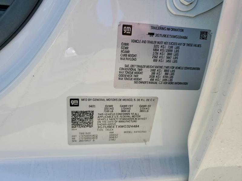 Aukcja sprzedaży 2021 Gmc Sierra, vin: 3GTU9EETXMG324484, numer aukcji: 60056176