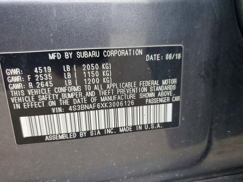 Продаж на аукціоні авто 2019 Subaru Legacy, vin: 4S3BNAF6XK3006126, номер лоту: 60328456